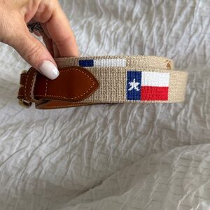 Brewster Texas Flag Needlepoint  Belt with Brown Leather - Sz 34